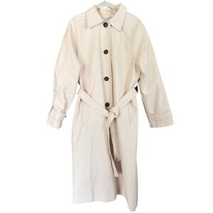 Haute Monde Trench Coat Cream Faux Leather Belted Long Jacket Medium